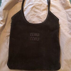 Miu Miu IVY Suede Shoulder Bag, dark brown